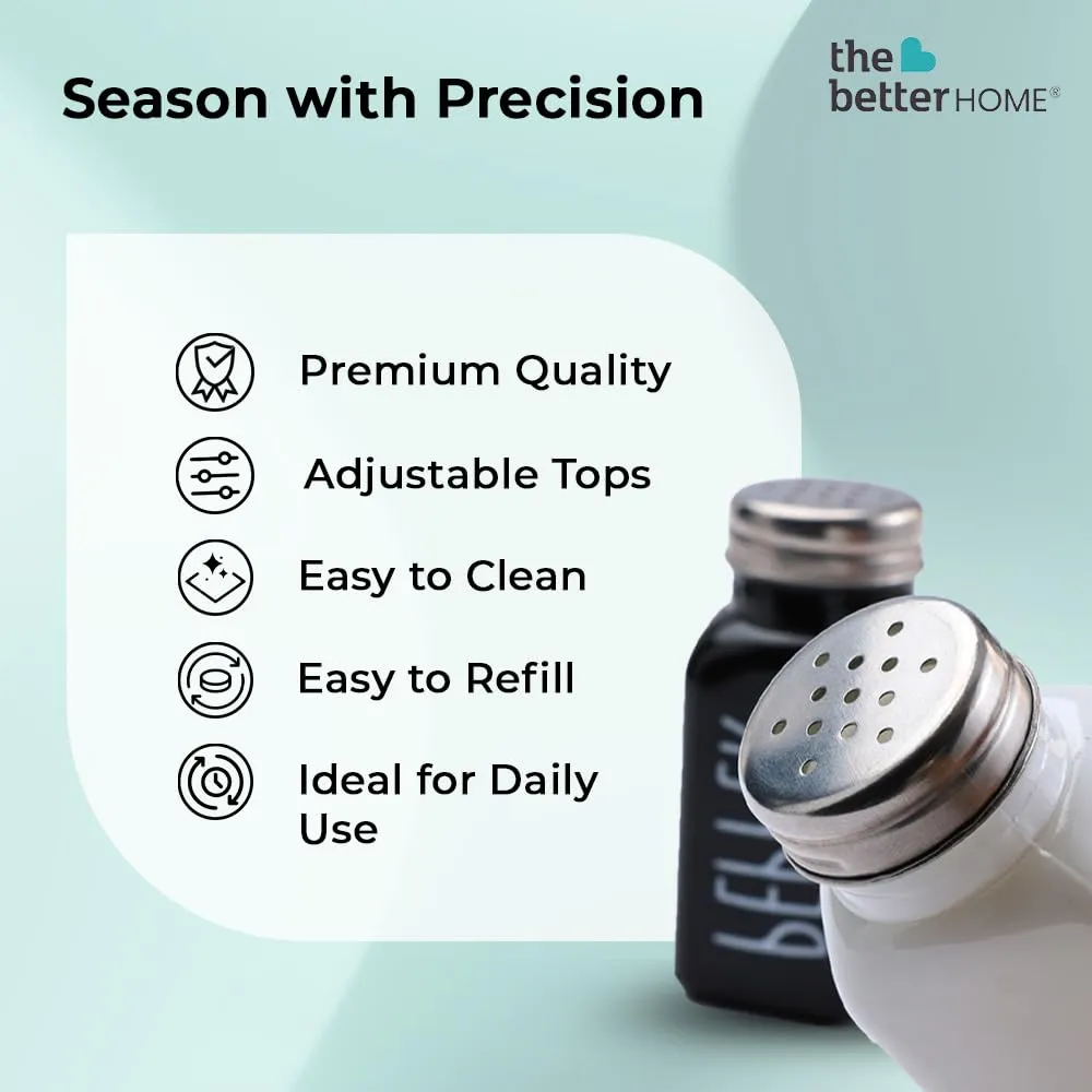 The Better Home Ceramic Salt & Pepper Shaker Set - White | Moisture-Proof Seasoning Shakers with Wooden Tray | Perfect Pour Holes for Kitchen Dining Table Picnic Restaurant (Pack of 2)