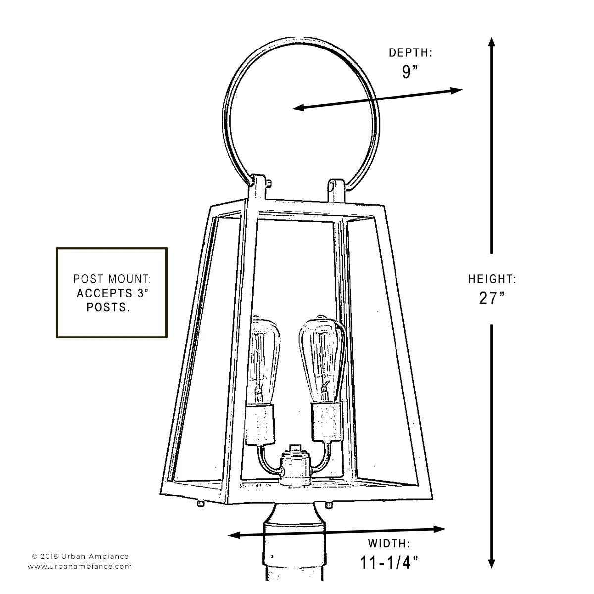 UHP1004 Modern Farmhouse Outdoor Post/Pier Light, 27"H x 11.25"W, Olde Bronze Finish, Vicenza Collection