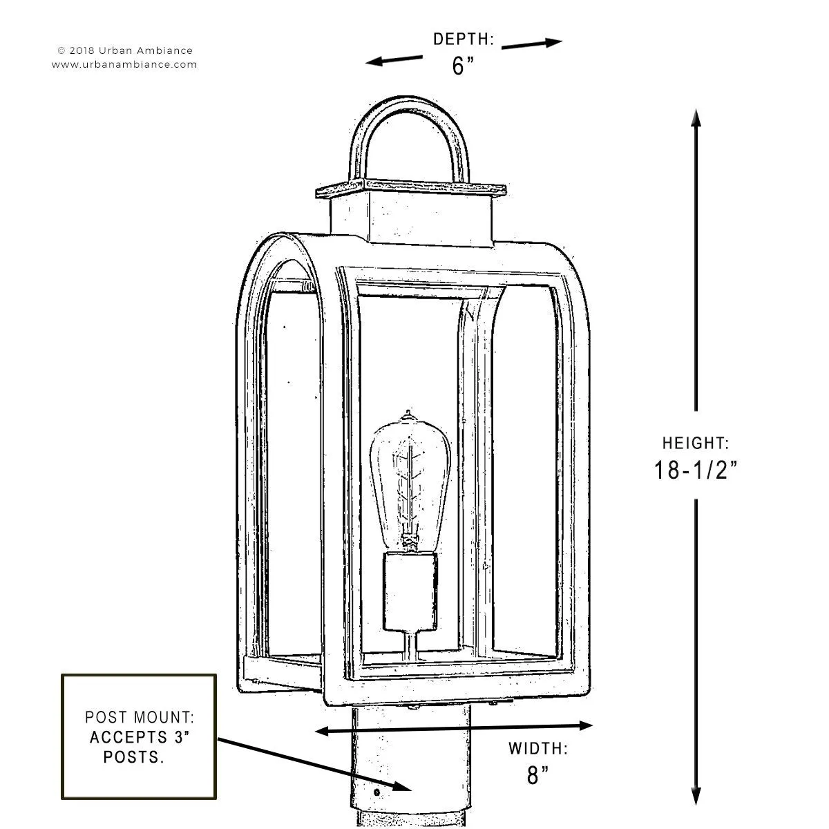 UHP1103 Art Deco Deco Outdoor Post/Pier Light, 18.625"H x 8"W, Oil Rubbed Bronze Finish, Chesterfield Collection