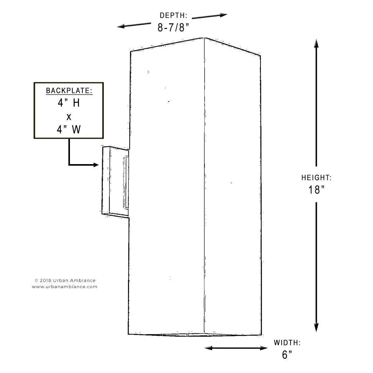 UHP1113 Minimalist Outdoor Wall Light, 18"H x 6"W, Midnight Black Finish, Madrid Collection