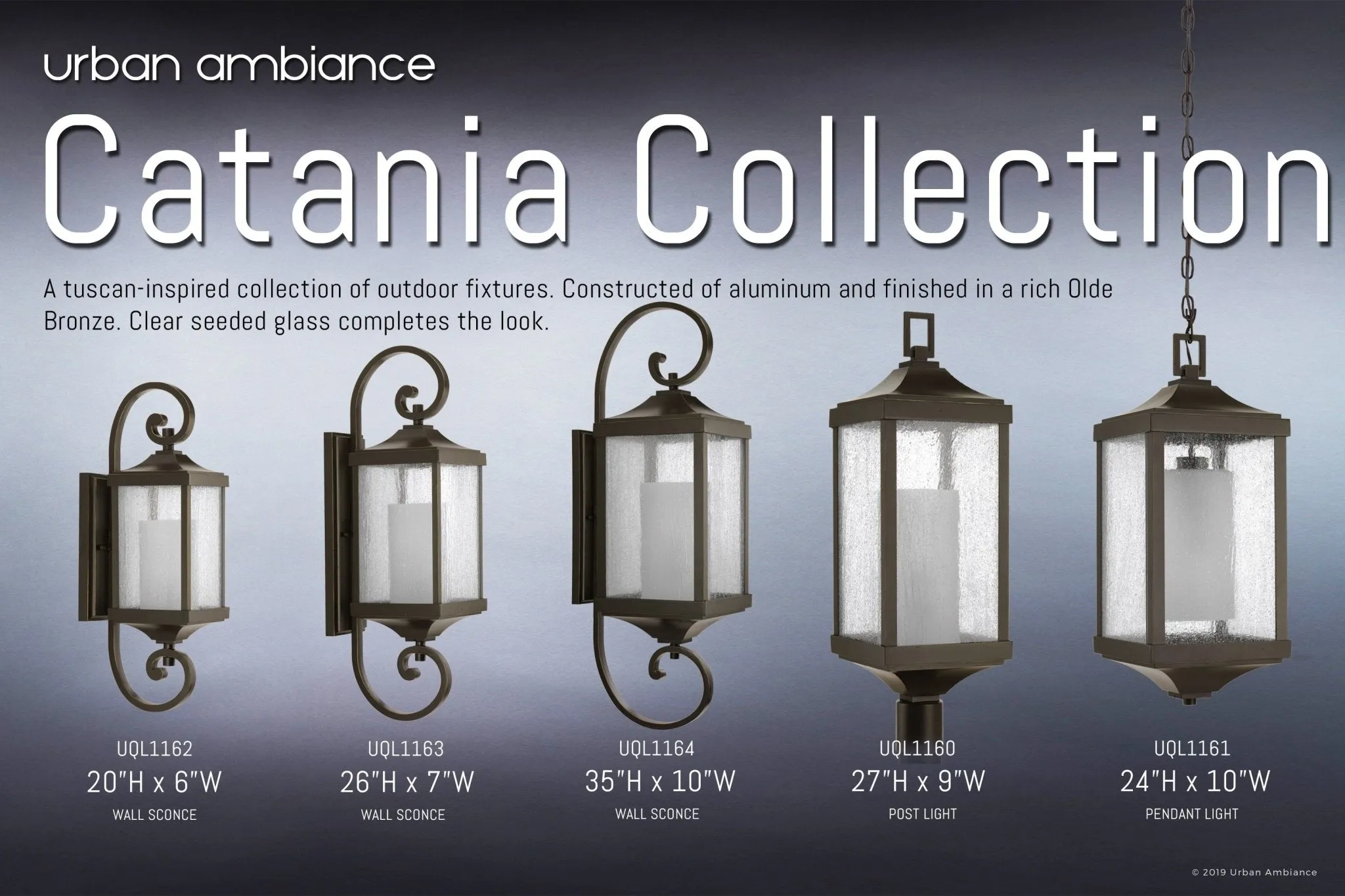 UHP1161 Tuscan Outdoor Pendant Light, 23-5/8" x 9-1/2", Olde Bronze Finish, Catania Collection