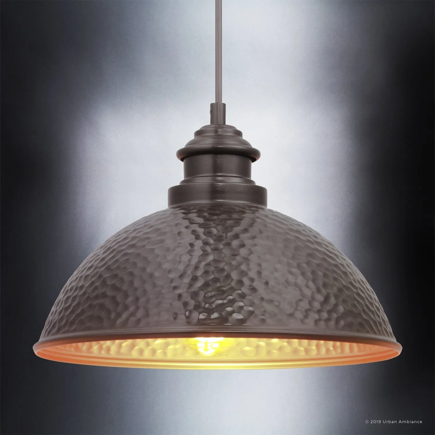 UHP1170 Hammered Outdoor Pendant Light, 8" x 12", Olde Bronze Finish, Firenze Collection