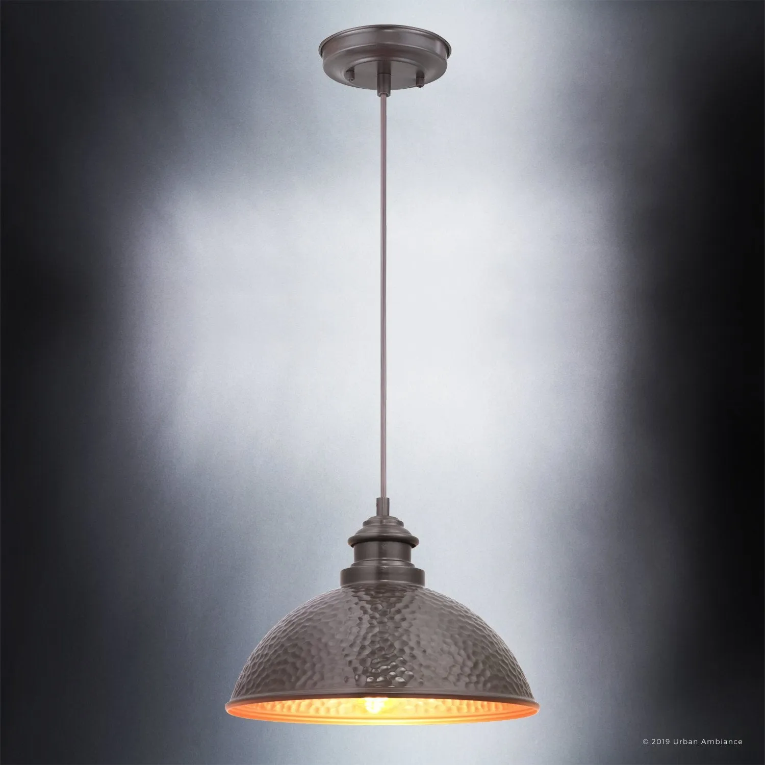 UHP1170 Hammered Outdoor Pendant Light, 8" x 12", Olde Bronze Finish, Firenze Collection