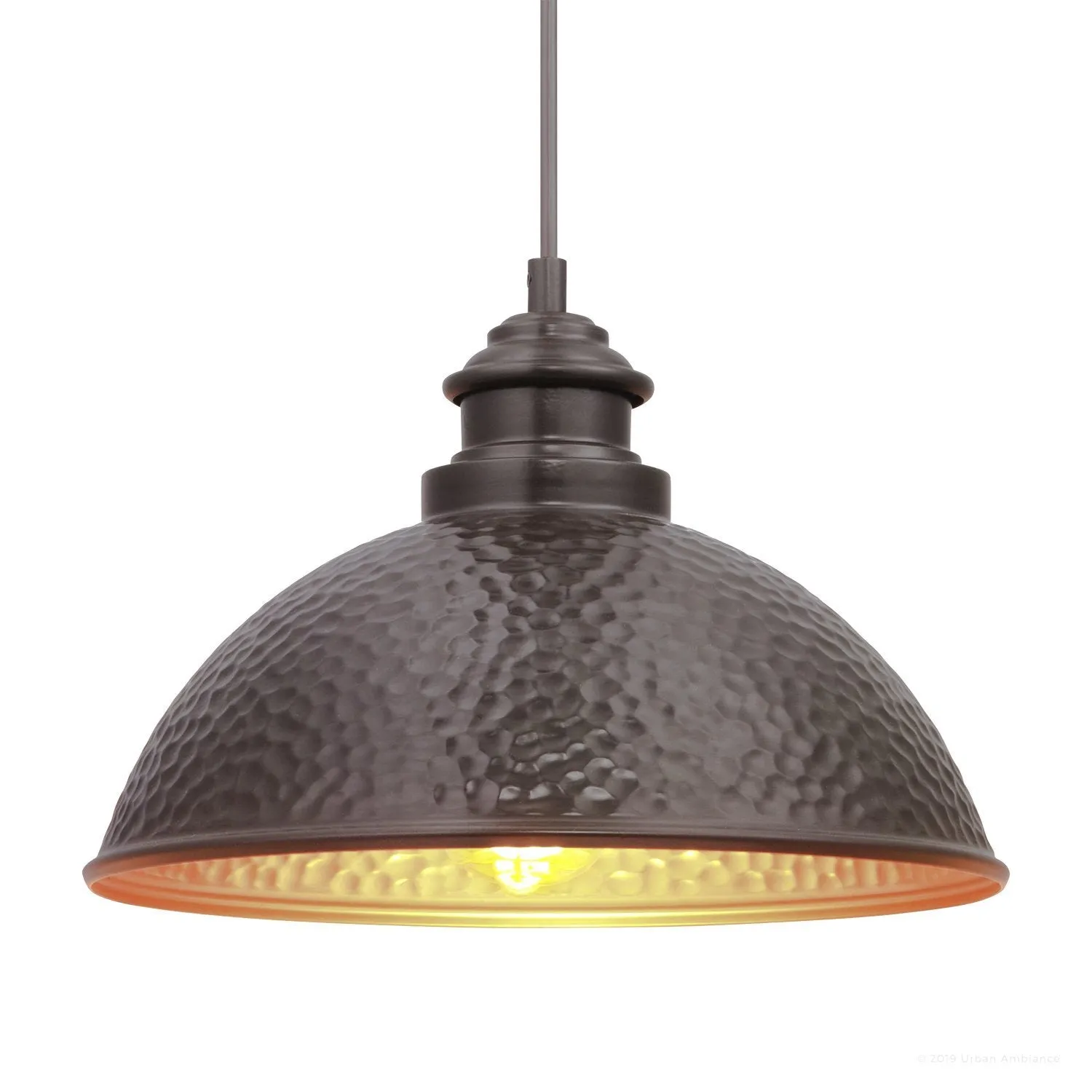 UHP1170 Hammered Outdoor Pendant Light, 8" x 12", Olde Bronze Finish, Firenze Collection