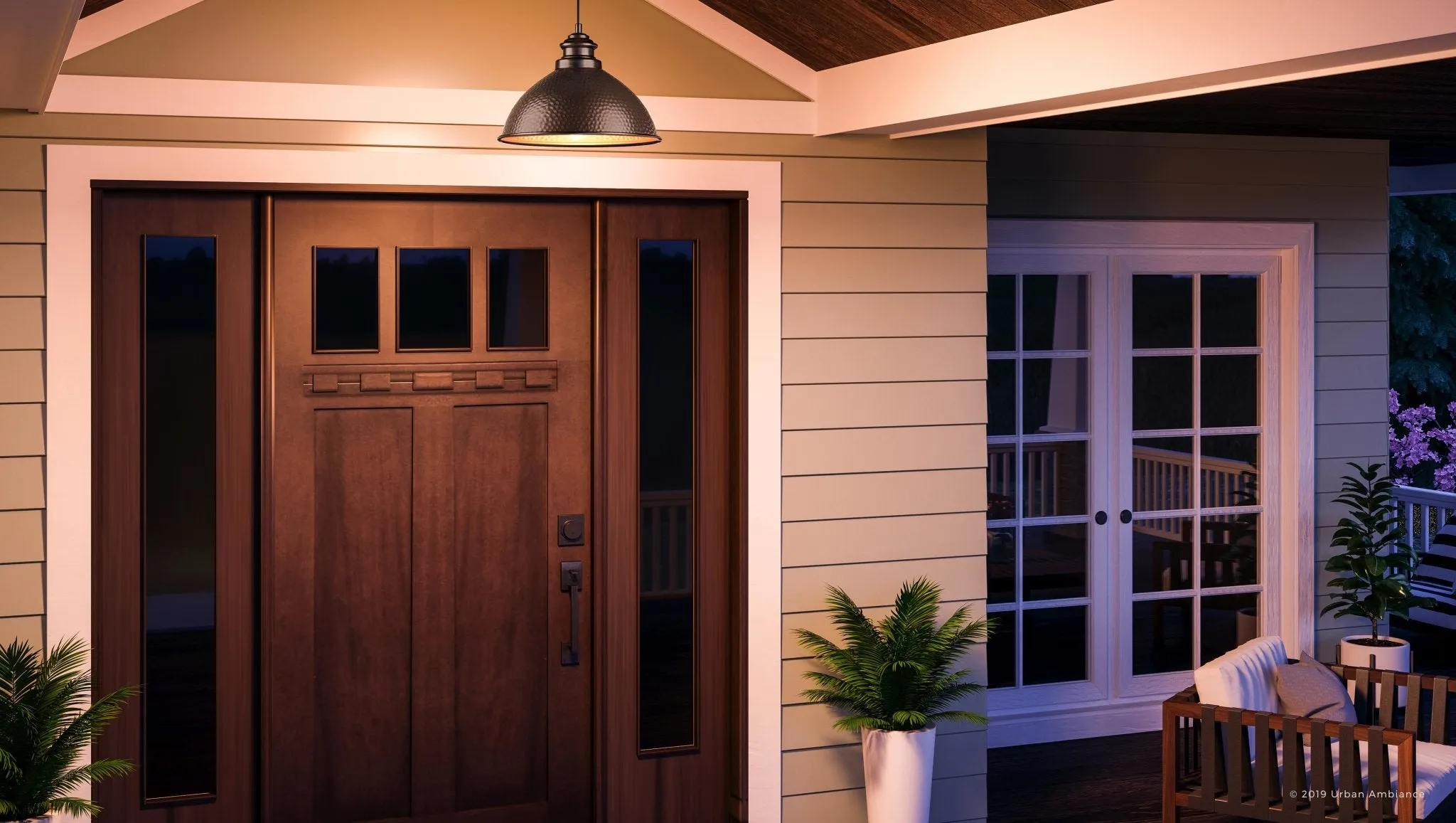 UHP1170 Hammered Outdoor Pendant Light, 8" x 12", Olde Bronze Finish, Firenze Collection