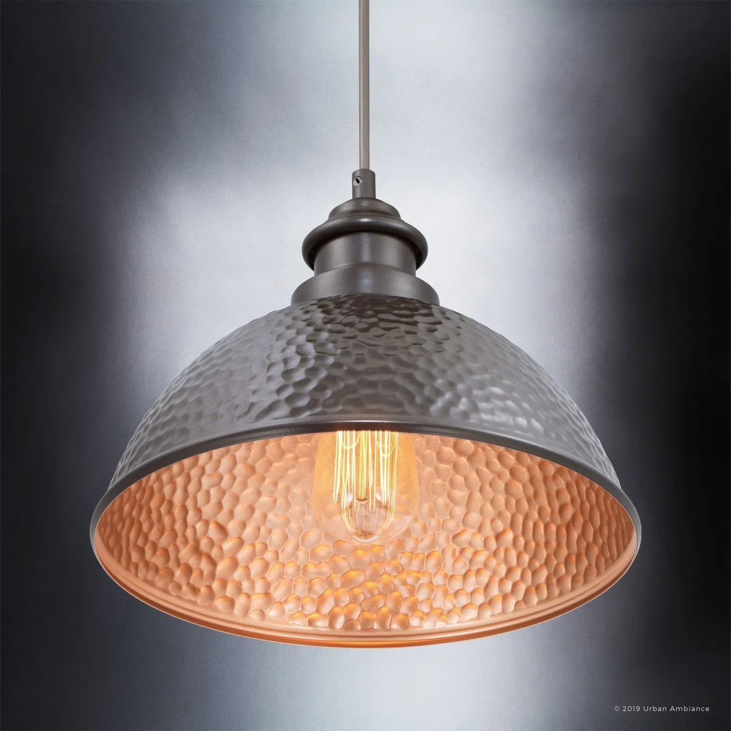 UHP1170 Hammered Outdoor Pendant Light, 8" x 12", Olde Bronze Finish, Firenze Collection