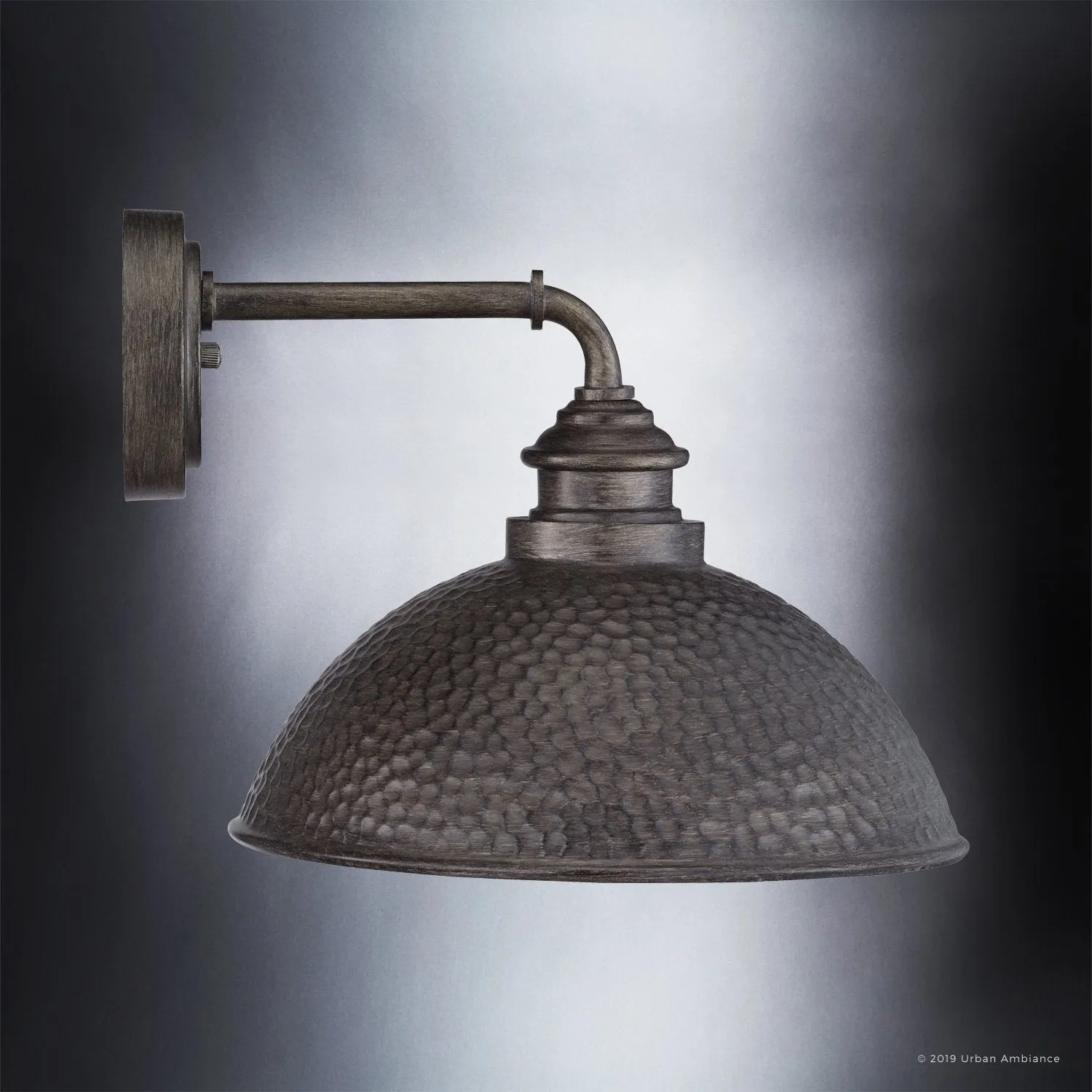UHP1178 Hammered Outdoor Wall Light, 10-3/8" x 12", Aged Pewter Finish, Firenze Collection