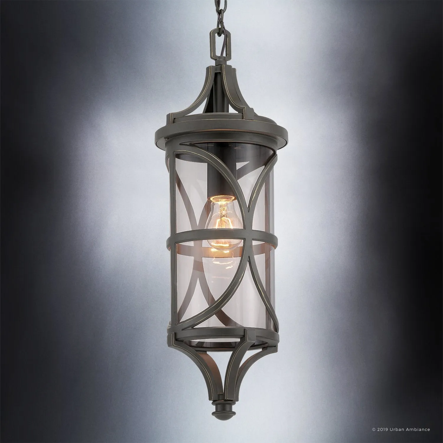 UHP1182 Rustic Outdoor Pendant Light, 22" x 7-1/2", Olde Bronze Finish, Brussels Collection