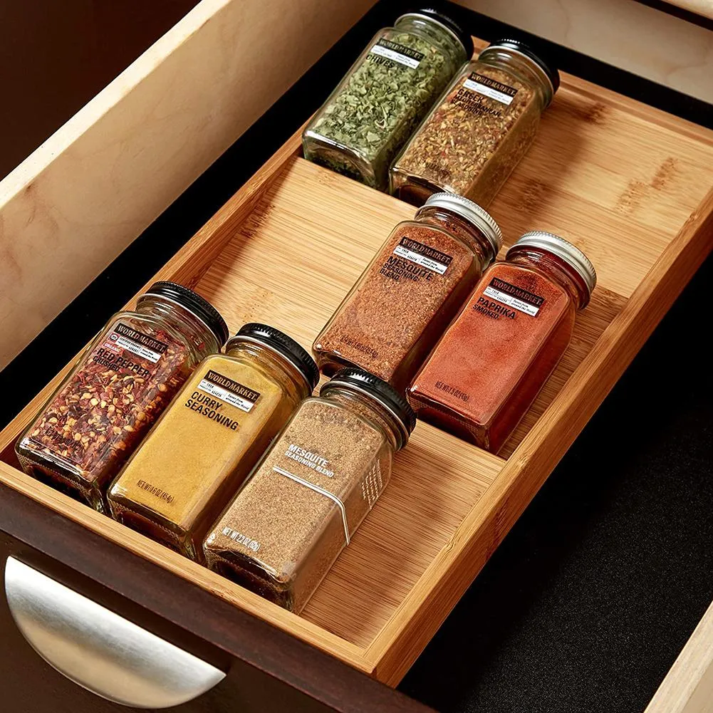 USTech Wooden Seasoning Rack Drawer | Kitchen Seasoning Bottle Rack Organizing