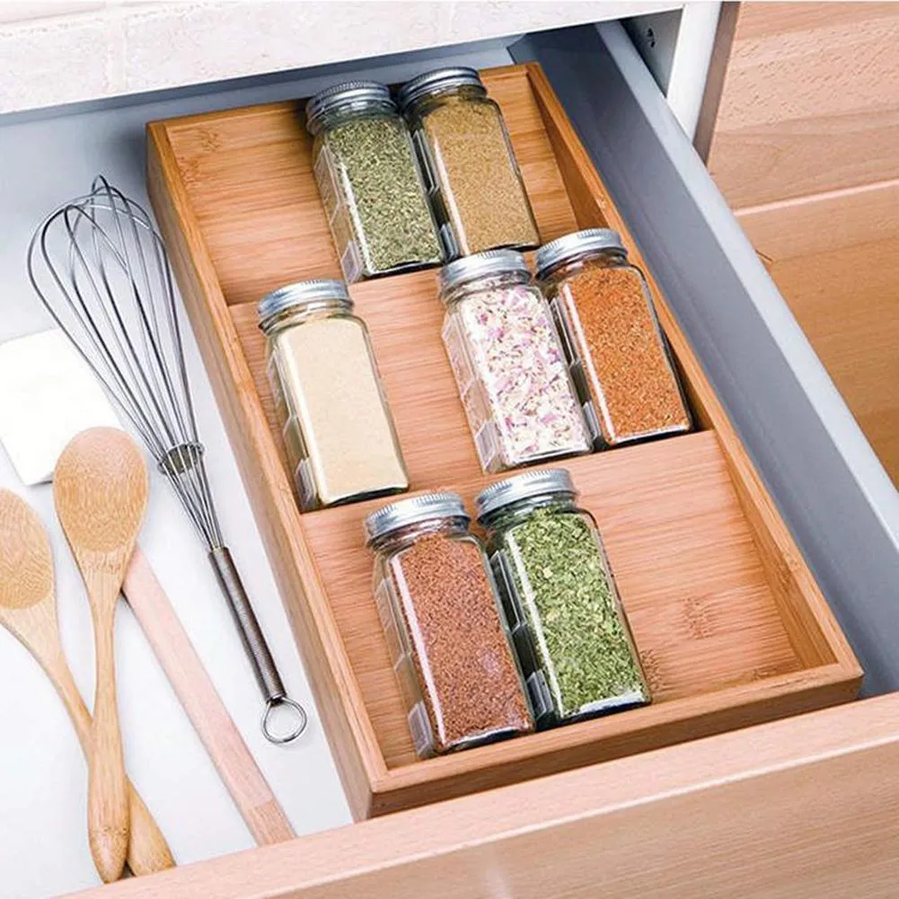 USTech Wooden Seasoning Rack Drawer | Kitchen Seasoning Bottle Rack Organizing