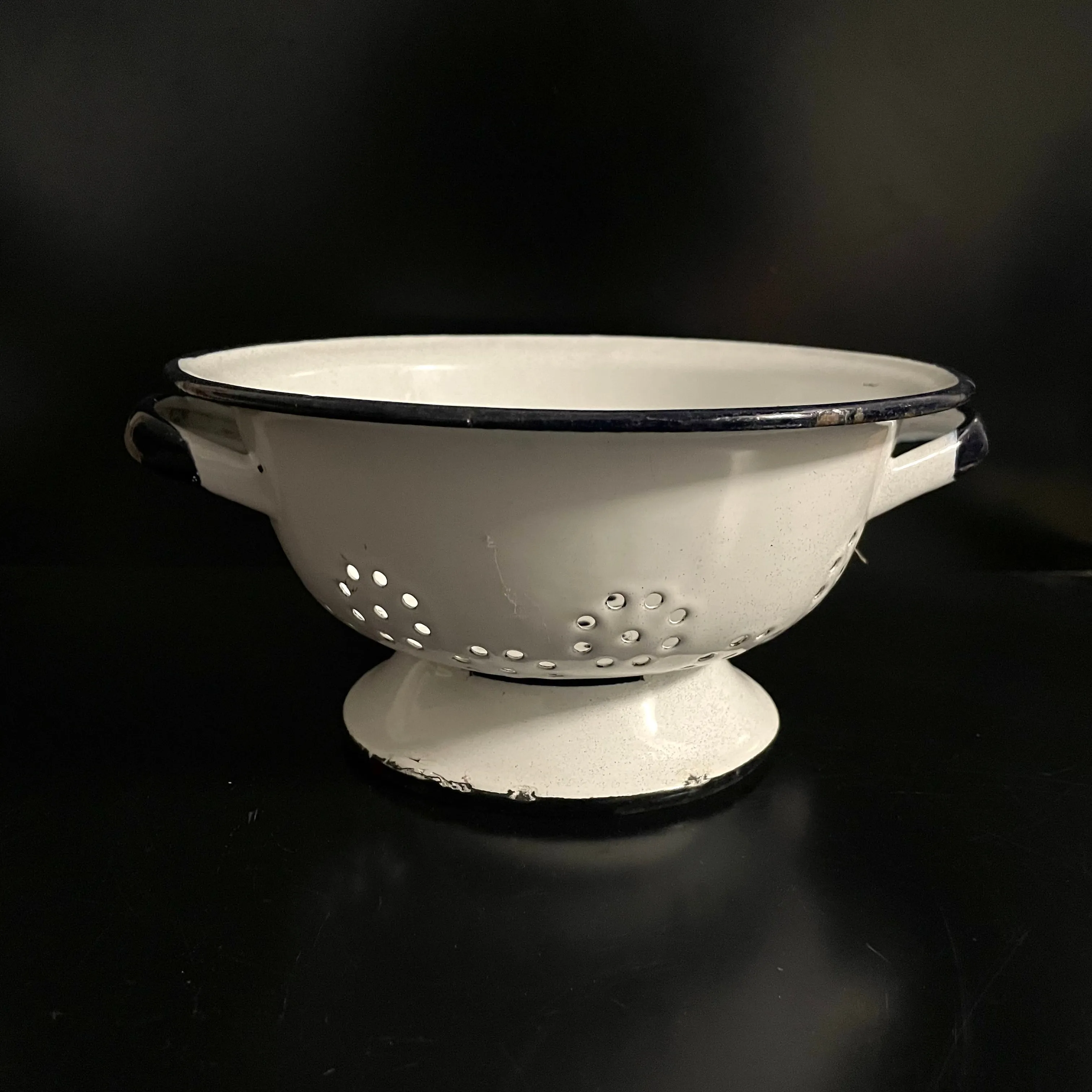 Vintage White / Blue Enamel Colander Polish Made