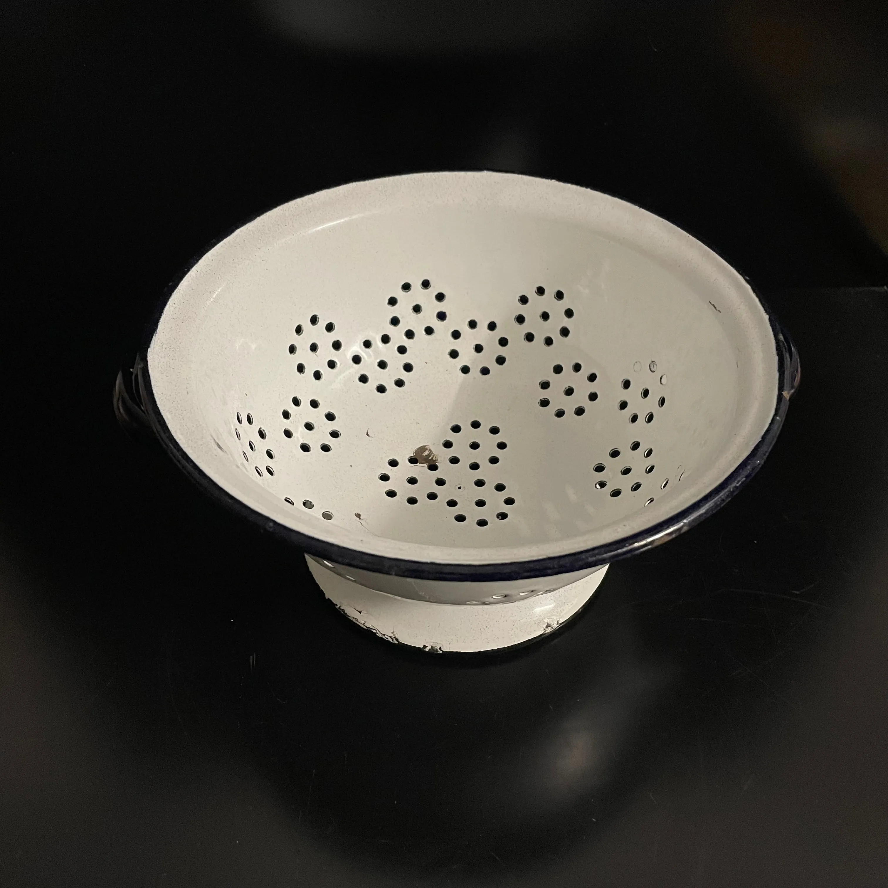 Vintage White / Blue Enamel Colander Polish Made