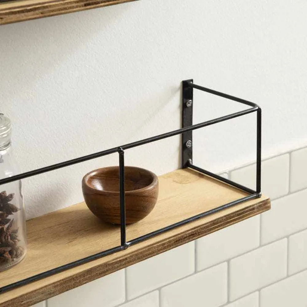 Wooden and Metal Floating Wall Shelves 18x4x4 Inches