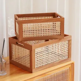 Yeknu Vintage Rattanstorage box Book Snacks Fruit Cosmetics organizers storage Woven Baskets multifunction organizers for living room